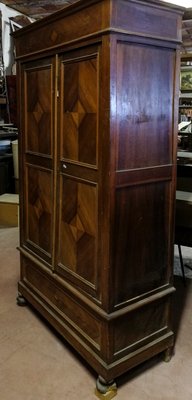 Antique Italian Rhombus Shaped Walnut Veneer Wardrobe, 1900s-RAQ-630484