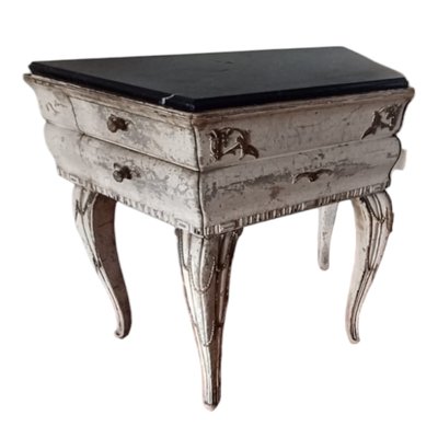 Antique Italian Side Table with Black Marble Top and Drawers on the Side-TCS-1716700