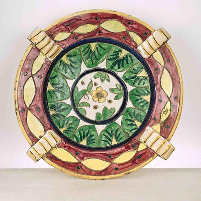 Antique Italian Terracotta Dish with Flower Decor-EOS-1700074