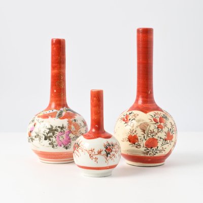 Antique Japanese Kutani Ware Porcelain Vase, 1890s, Set of 3-IXK-1739921