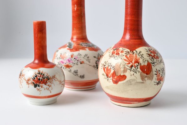 Antique Japanese Kutani Ware Porcelain Vase, 1890s, Set of 3-IXK-1739921