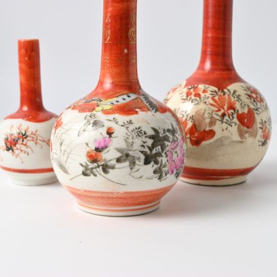 Antique Japanese Kutani Ware Porcelain Vase, 1890s, Set of 3-IXK-1739921