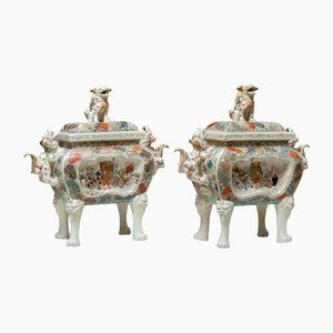 Antique Japanese Protected Ceramic Meiji Dog Urns by Satsuma, Set of 2-JE-1348426