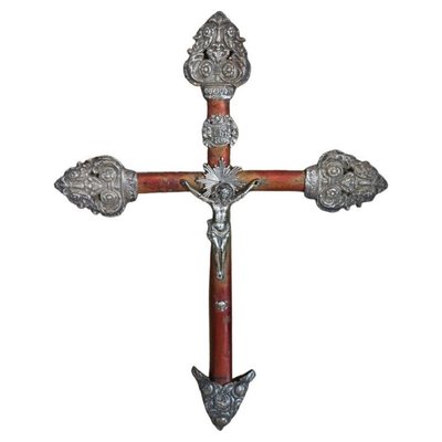 Antique Jesus Christ on the Wood Cross in Silver, 1880s-DCO-1352049