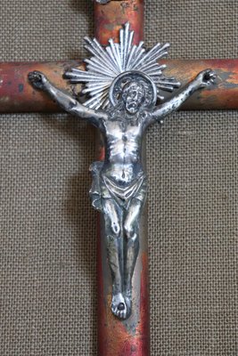 Antique Jesus Christ on the Wood Cross in Silver, 1880s-DCO-1352049