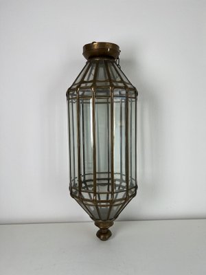 Antique Lantern Hanging Lamp in Sanded Glasses & Metal-KKG-1364448