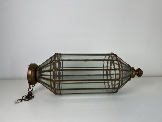 Antique Lantern Hanging Lamp in Sanded Glasses & Metal-KKG-1364448