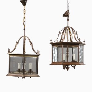 Antique Lanterns in Metal & Glass, Italy, 20th Century, Set of 2-VMM-2028488