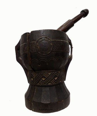 Antique Large Wooden Mortar and Pestle, Nuristan, Afghanistan, Set of 2-UZN-1408764