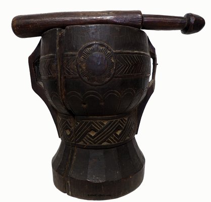 Antique Large Wooden Mortar and Pestle, Nuristan, Afghanistan, Set of 2-UZN-1408764