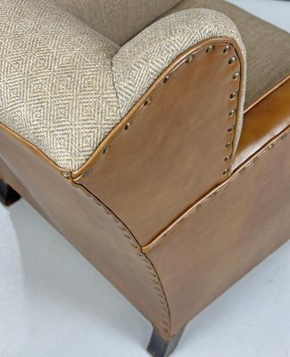 Antique Leather and Fabric Armchair with Ears, 1920s-XSL-2043379