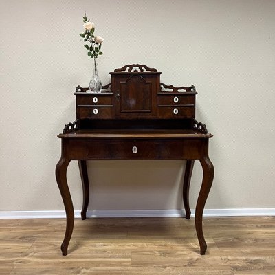 Antique Louis Philippe Ladies Secretary in Mahogany, Walnut & Velvet-ALF-2033597