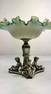 Antique Louis Philippe Style French Silver Plated and Blue Opaline Glass Centerpiece-QRS-578359