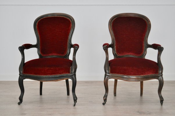 Antique Louis Philippe Style Italian Lounge Chairs, Set of 2-KNM-554137