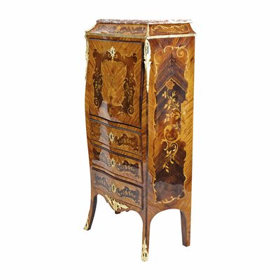 Antique Louis XV Style French Rosewood and Brass Secretaire with Marble Top-WFJ-721955