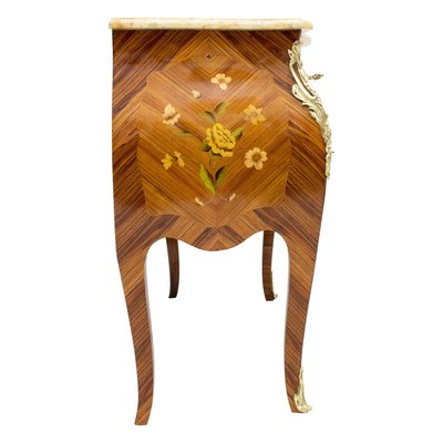 Antique Louis XV Style Rosewood and Brass Chest of Drawers with Marble Top-WFJ-722046