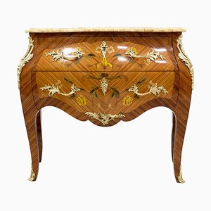 Antique Louis XV Style Rosewood and Brass Chest of Drawers with Marble Top-WFJ-722046