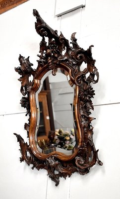 Antique Louis XV Style Solid Walnut Rocaille Mirror, 1900s-RVK-728032