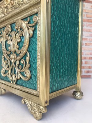 Antique Louis XVI Bronze Vitrine Nightstands with Green Glass Doors and Drawer, Set of 2-NOU-686583