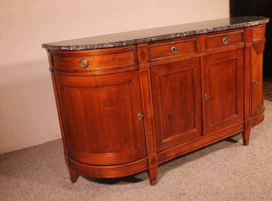 Antique Louis XVI Cherry Buffet with Marble Top-HPU-728016