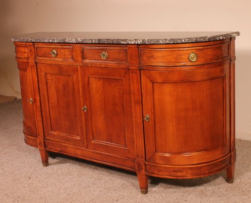 Antique Louis XVI Cherry Buffet with Marble Top-HPU-728016