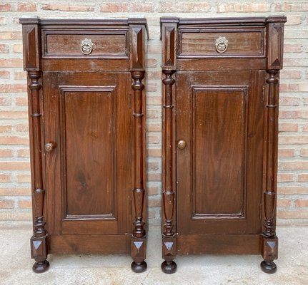 Antique Louis XVI Nightstands with White Marble Tops, 1890s, Set of 2-NOU-1743159