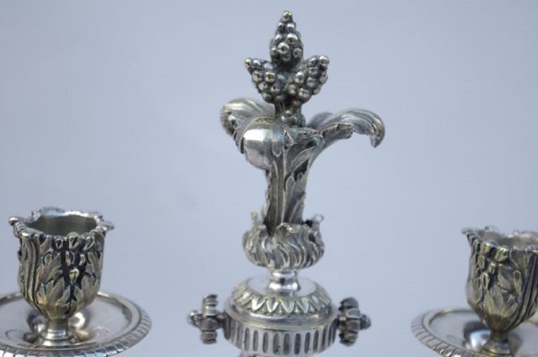 Antique Louis XVI Silver-Plated Metal Candleholders, Set of 2-CEJ-488263