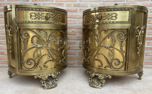 Antique Louis XVI Style Bronze and Brass Showcases or Nightstands, 1890s, Set of 2-NOU-1779651