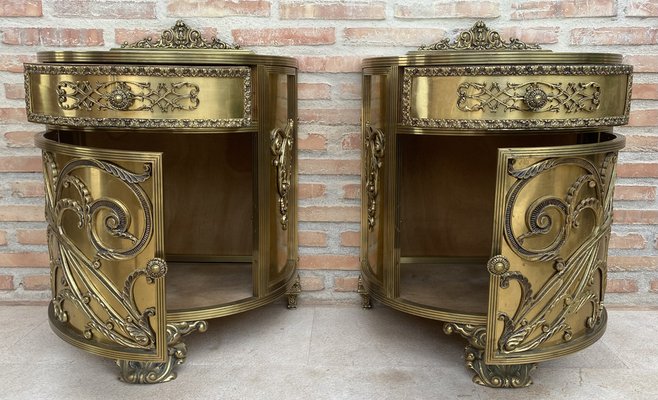 Antique Louis XVI Style Bronze and Brass Showcases or Nightstands, 1890s, Set of 2-NOU-1779651