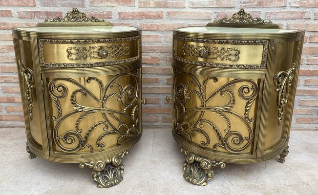 Antique Louis XVI Style Bronze and Brass Showcases or Nightstands, 1890s, Set of 2-NOU-1779651