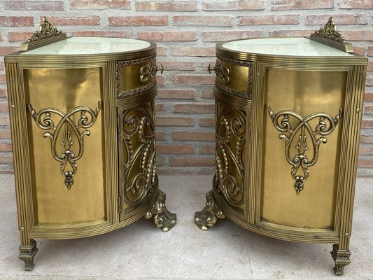 Antique Louis XVI Style Bronze and Brass Showcases or Nightstands, 1890s, Set of 2-NOU-1779651