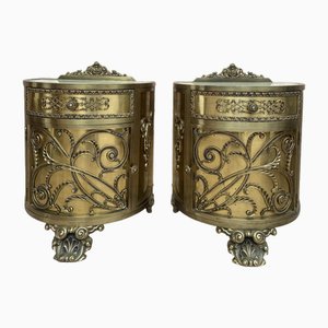 Antique Louis XVI Style Bronze and Brass Showcases or Nightstands, 1890s, Set of 2-NOU-1779651