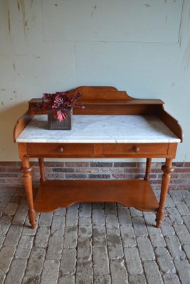 Antique Mahogany Side Table with Marble Top-GTG-1328504