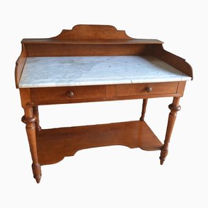 Antique Mahogany Side Table with Marble Top-GTG-1328504