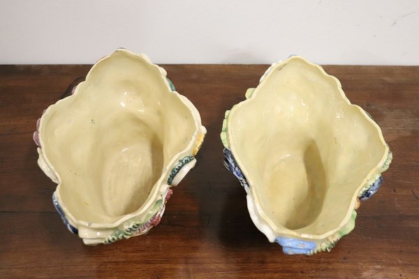 Antique Majolica Wall Vases, Late 19th Century, Set of 2-DCO-1793135