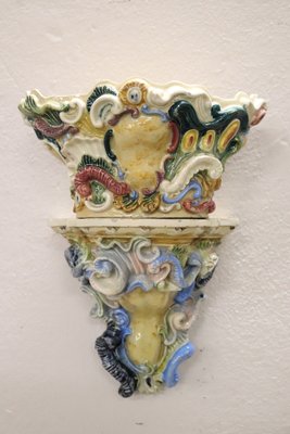 Antique Majolica Wall Vases, Late 19th Century, Set of 2-DCO-1793135