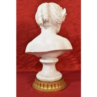 Antique Marble Statue, Bust of Young Girl with Flower Wreath, 19th-Century-YVI-1005595