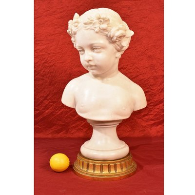 Antique Marble Statue, Bust of Young Girl with Flower Wreath, 19th-Century-YVI-1005595