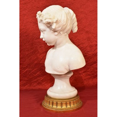 Antique Marble Statue, Bust of Young Girl with Flower Wreath, 19th-Century-YVI-1005595