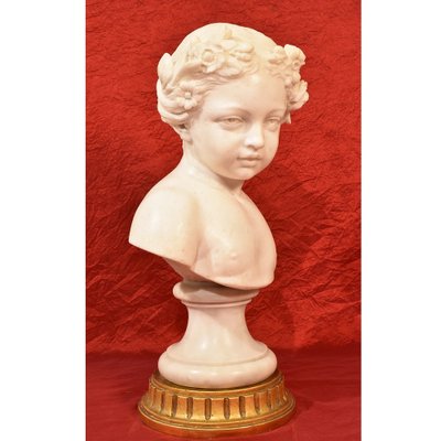 Antique Marble Statue, Bust of Young Girl with Flower Wreath, 19th-Century-YVI-1005595