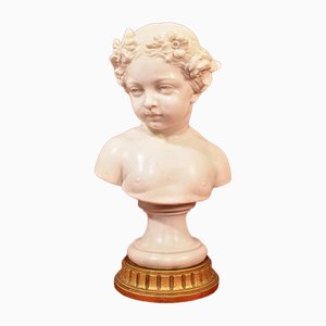 Antique Marble Statue, Bust of Young Girl with Flower Wreath, 19th-Century-YVI-1005595