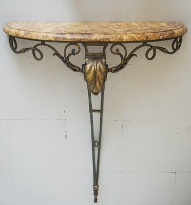 Antique Marble & Verdigris Patinated Iron Console Table-AOI-1165975