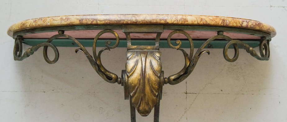 Antique Marble & Verdigris Patinated Iron Console Table-AOI-1165975