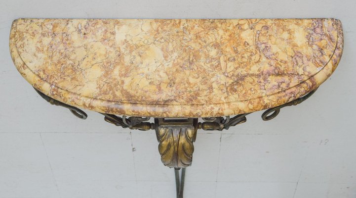 Antique Marble & Verdigris Patinated Iron Console Table-AOI-1165975