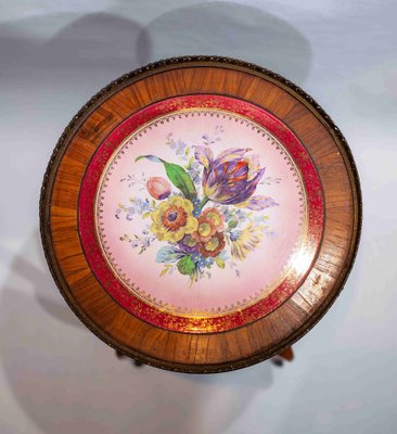 Antique Marquetry Coffee Table with Porcelain Tray, 19th Century-OZS-1371517