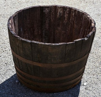 Antique Metal & Wood Barrel with 4 Metal Bands and Tap, Italy, 1900s-RAQ-1306920