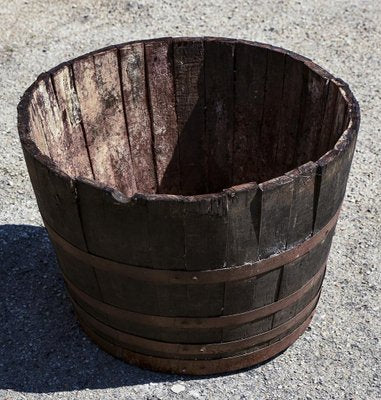 Antique Metal & Wood Barrel with 4 Metal Bands and Tap, Italy, 1900s-RAQ-1306920