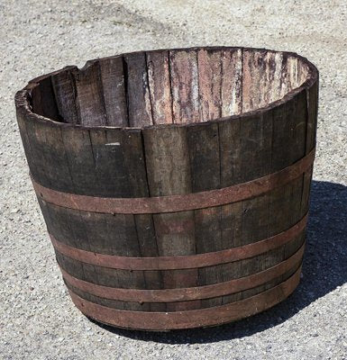 Antique Metal & Wood Barrel with 4 Metal Bands and Tap, Italy, 1900s-RAQ-1306920