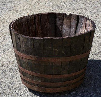 Antique Metal & Wood Barrel with 4 Metal Bands and Tap, Italy, 1900s-RAQ-1306920