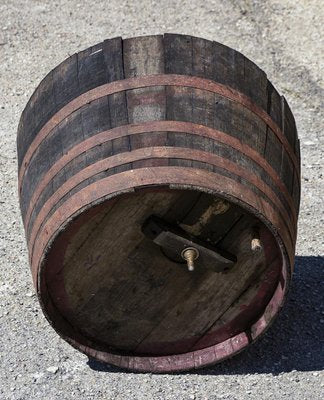 Antique Metal & Wood Barrel with 4 Metal Bands and Tap, Italy, 1900s-RAQ-1306920